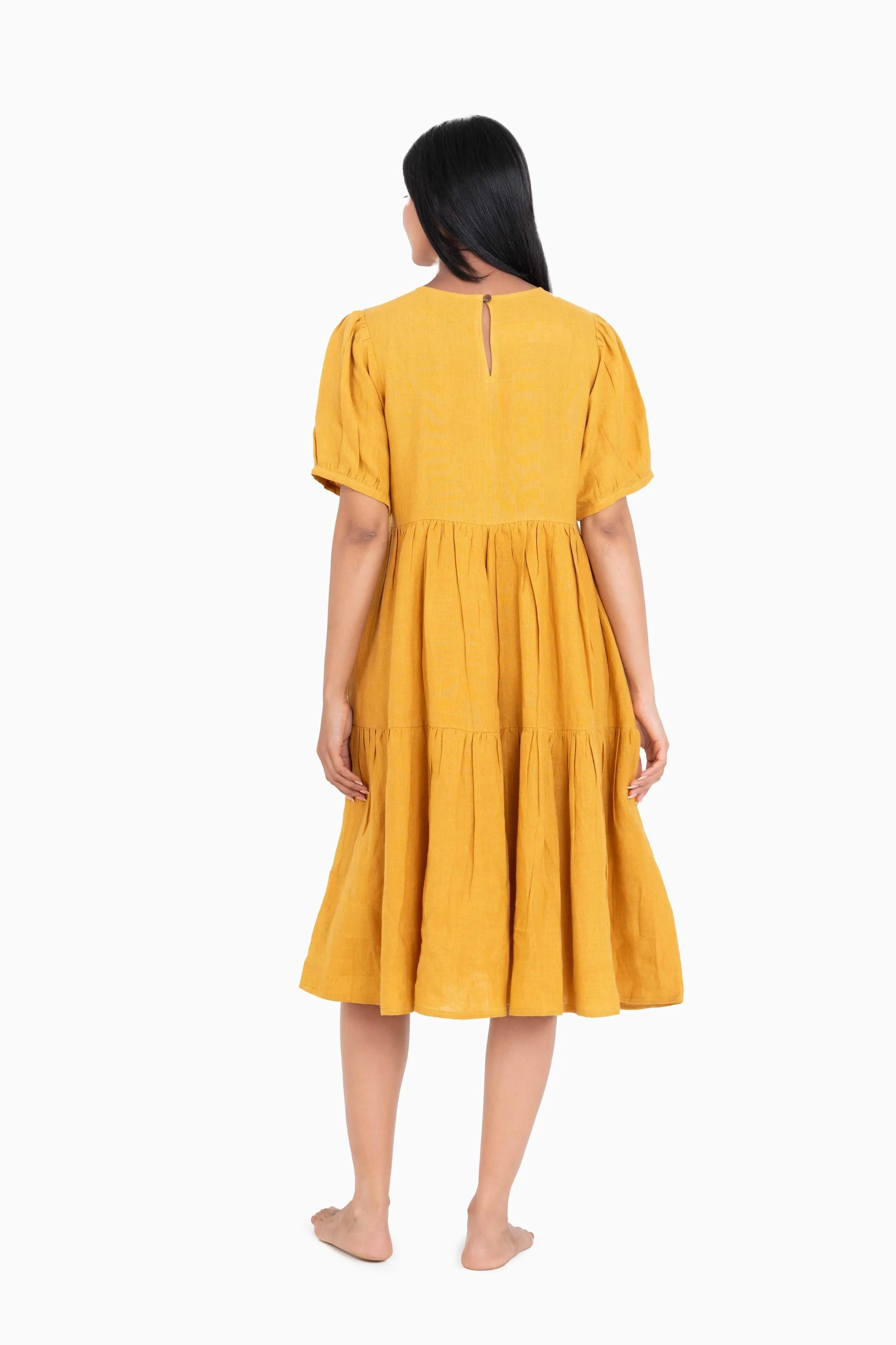 Linen Elvira Dress-Pacific Blue