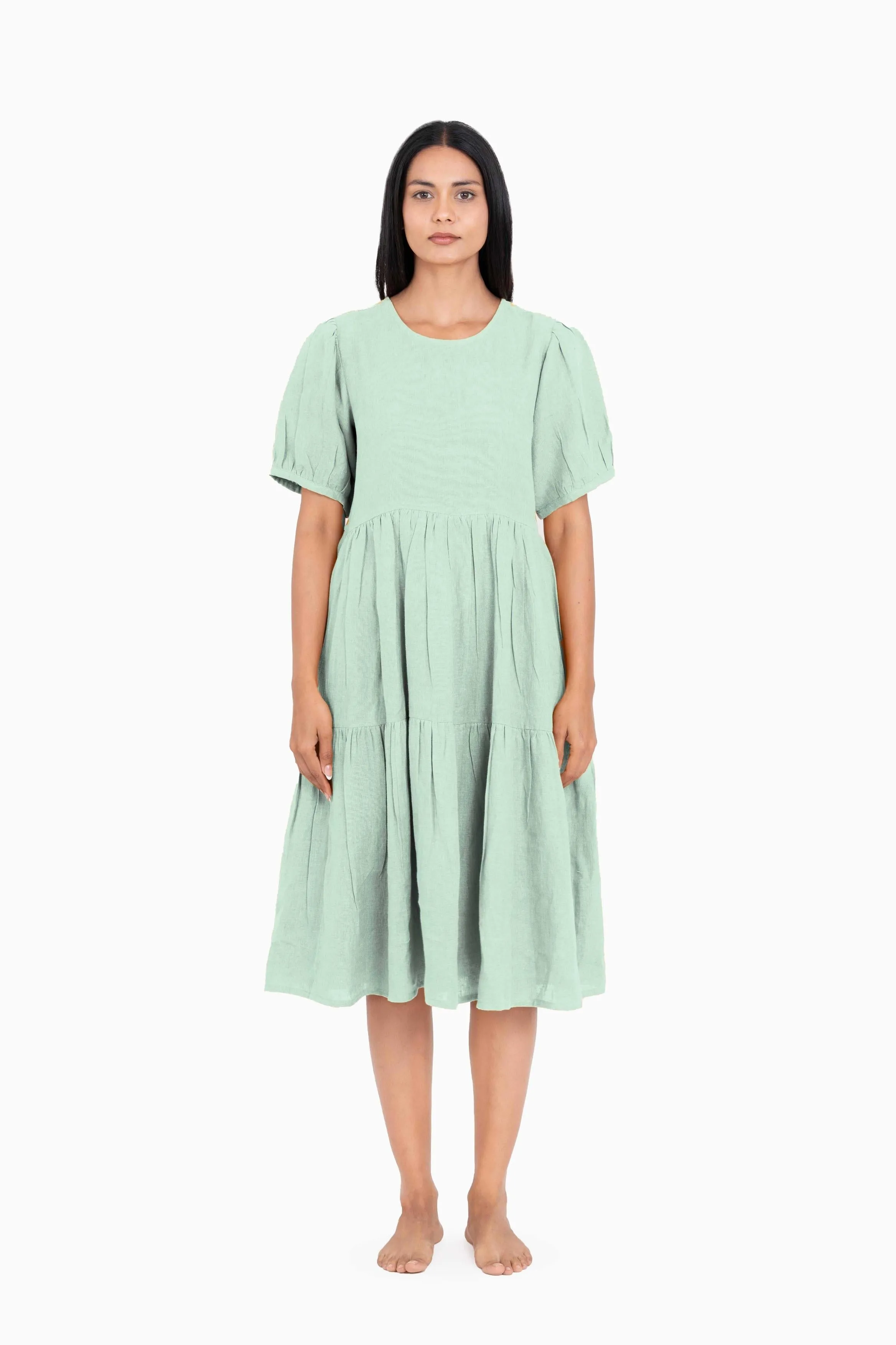 Linen Elvira Dress-Pacific Blue