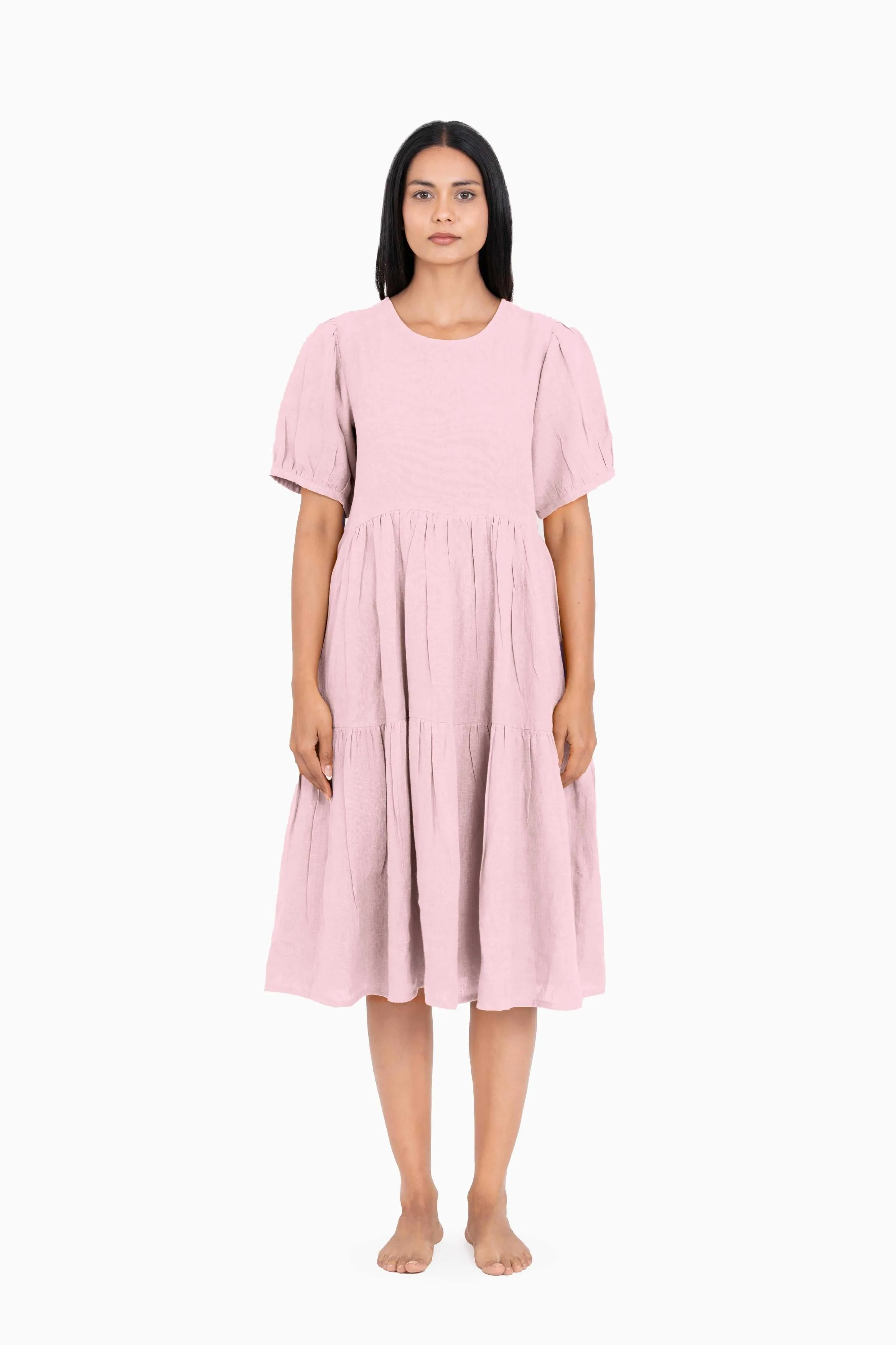 Linen Elvira Dress-Pacific Blue