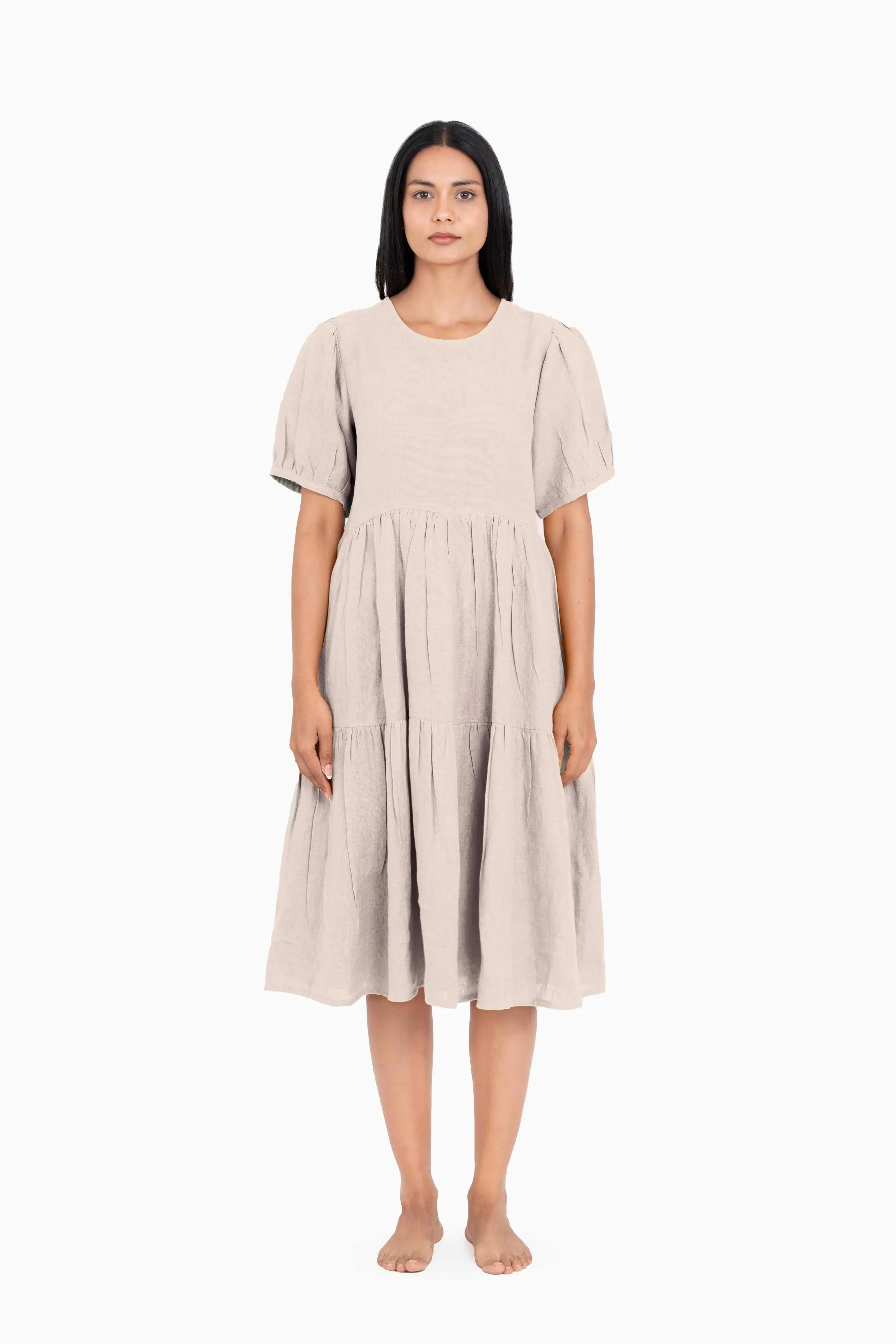 Linen Elvira Dress-Pacific Blue