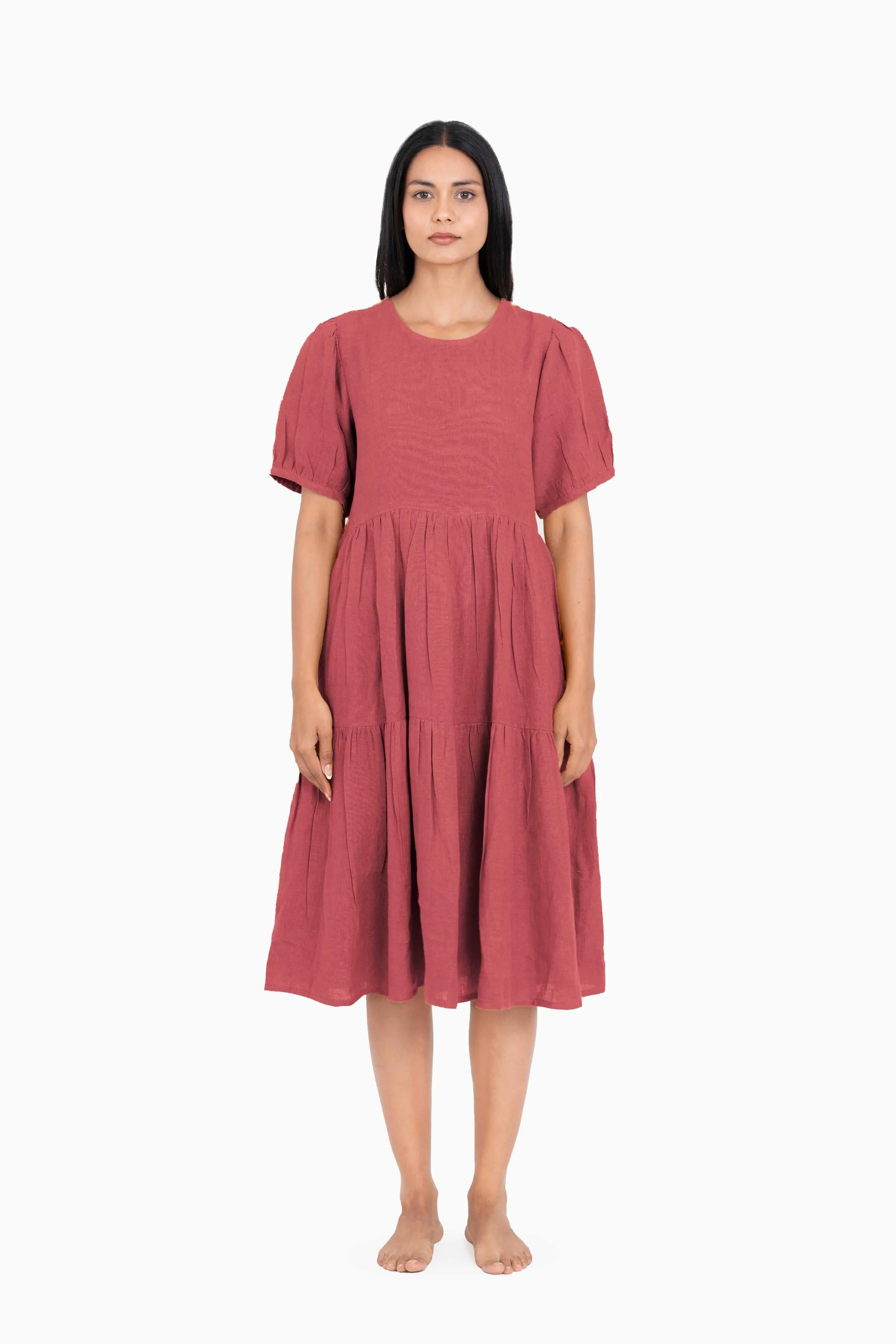 Linen Elvira Dress-Pacific Blue