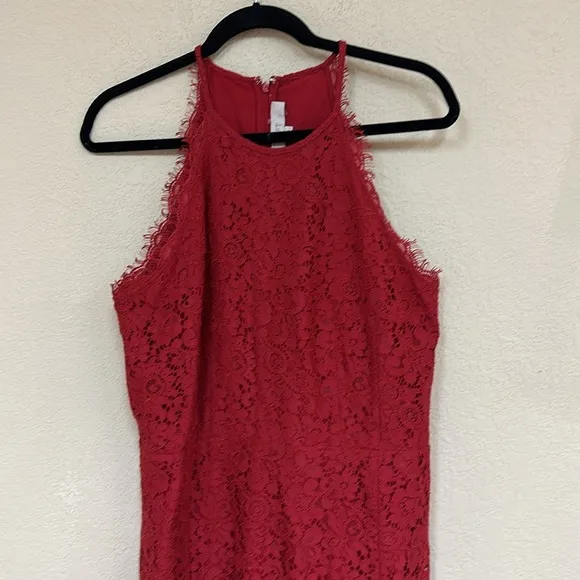 LOFT Red Lace Midi Dress