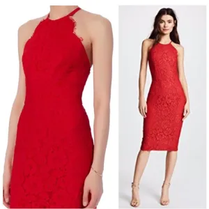 LOFT Red Lace Midi Dress
