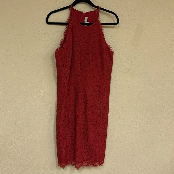 LOFT Red Lace Midi Dress
