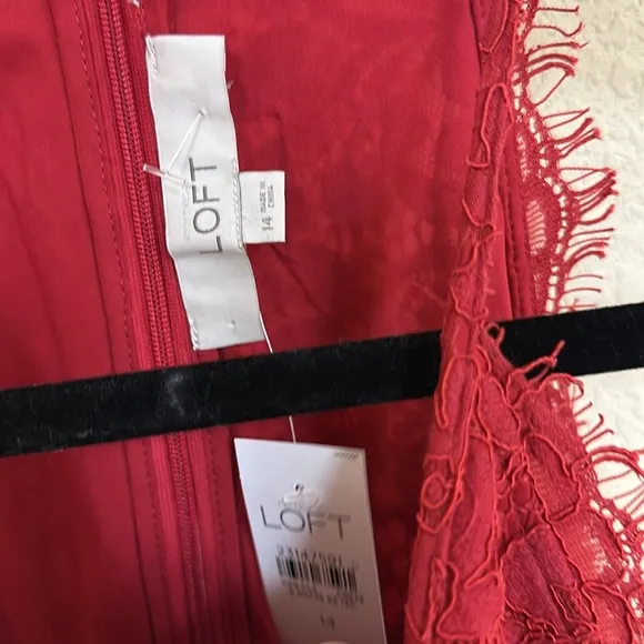 LOFT Red Lace Midi Dress