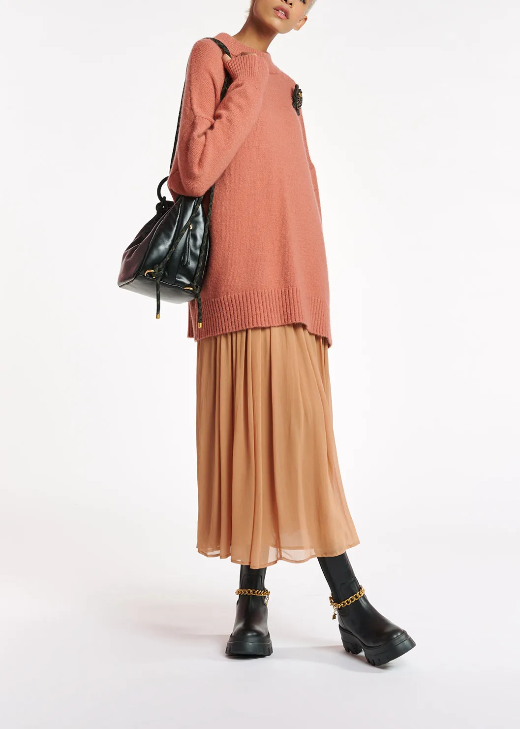 Long loose-fit lime pink sweater