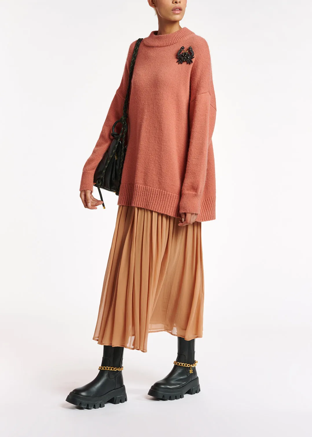 Long loose-fit lime pink sweater
