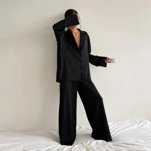 Lounge Bella™ | Women's Lounge Set | Button-Up Shirt & Wide-Leg Pants, Soft Notched Collar, Relaxed Fit