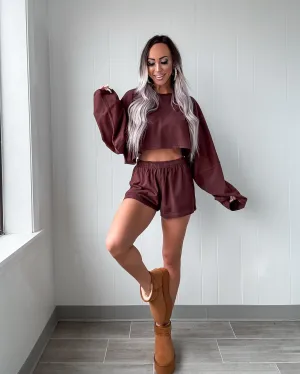 Lounge Luxe Terry Cloth Cropped Short Set - Brown