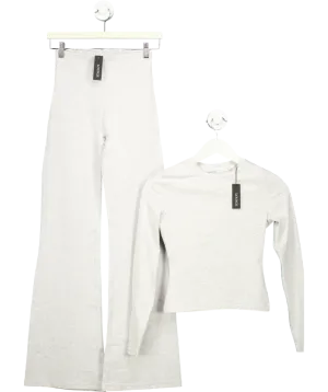 Lounge Underwear Grey Cotton Blend Long Sleeve Top And Trouser Set UK S