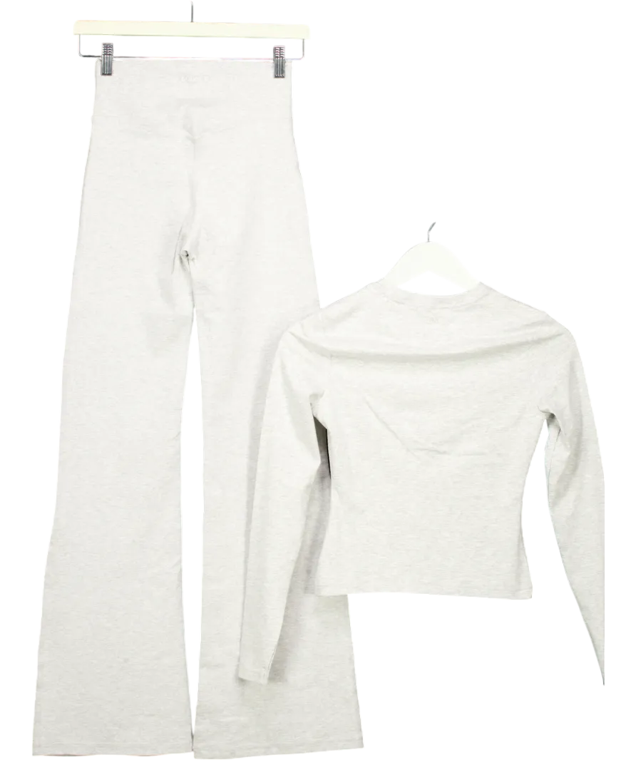 Lounge Underwear Grey Cotton Blend Long Sleeve Top And Trouser Set UK S