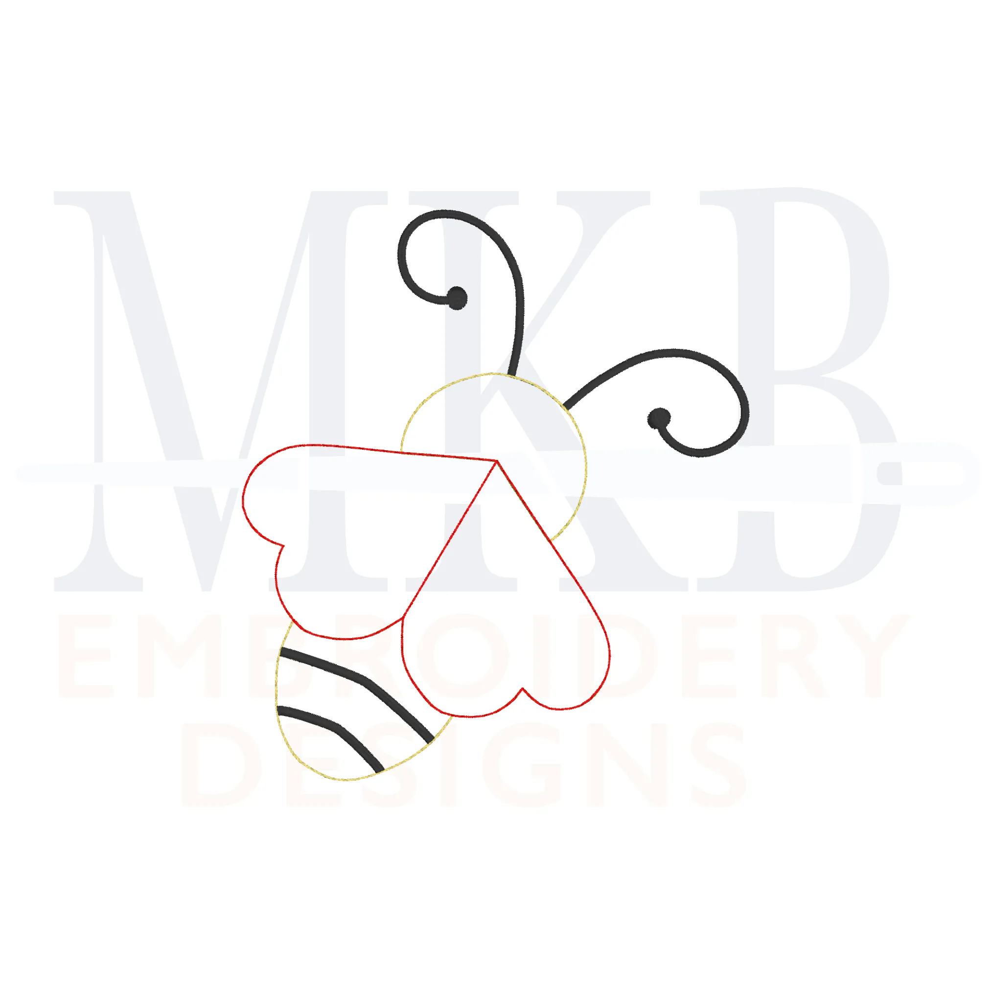 Love Bug Bean Stitch Applique Embroidery Design, Cute Bee with Heart Wings