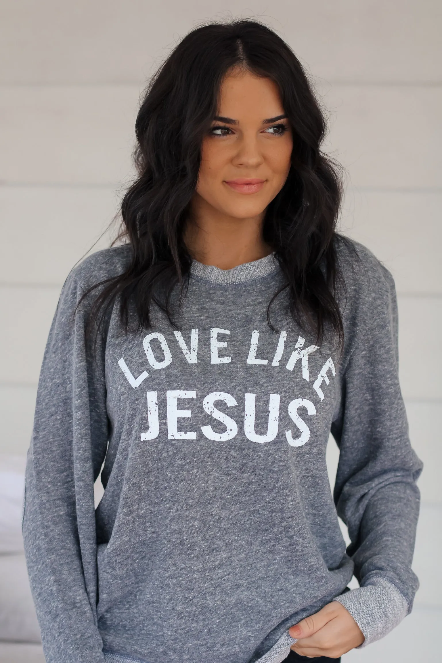 Love Like Jesus | Navy | French Terry Sweater with Elbow Patches