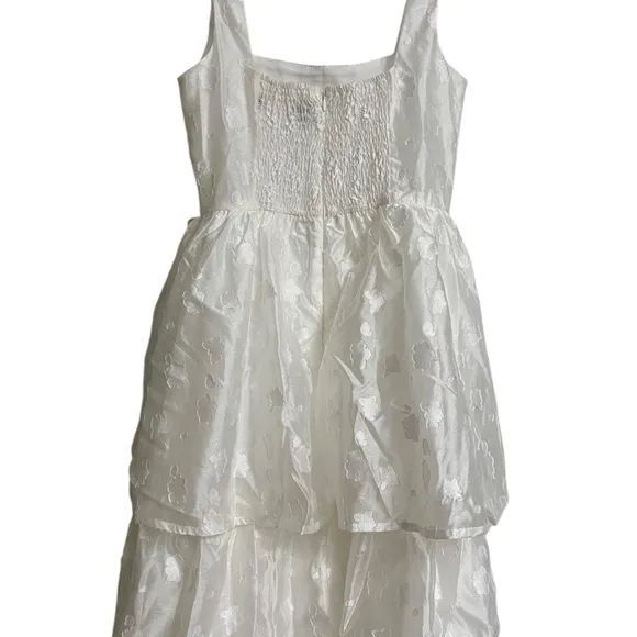 Lulus White Floral Burnout Bustier Tiered Midi Dress Size XS Fairy Coquette NWOT