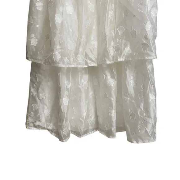 Lulus White Floral Burnout Bustier Tiered Midi Dress Size XS Fairy Coquette NWOT