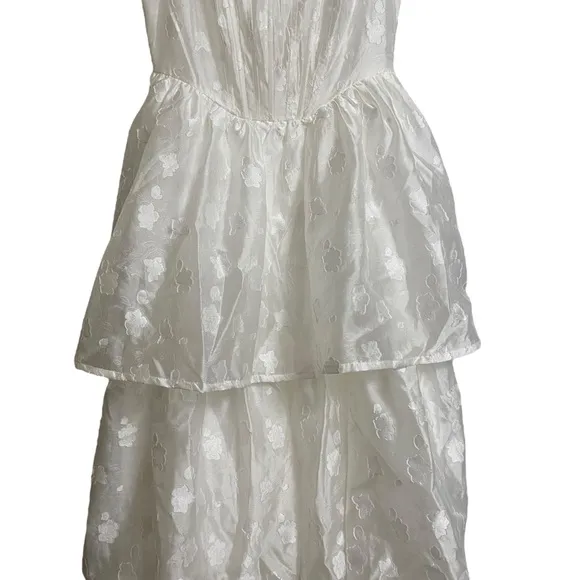 Lulus White Floral Burnout Bustier Tiered Midi Dress Size XS Fairy Coquette NWOT