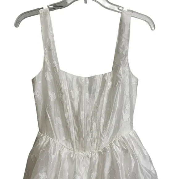 Lulus White Floral Burnout Bustier Tiered Midi Dress Size XS Fairy Coquette NWOT