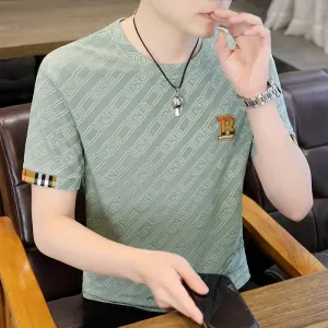Man Spring Summer Thin T-Shirts Patchwork Solid Color Letter Short Sleeve Pullovers Round Neck Simplicity Men's Clothing 2023