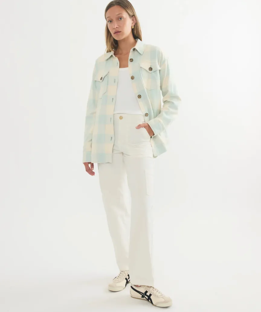 Marine Layer Bailey Flannel Shirt Jacket in Seafoam Plaid
