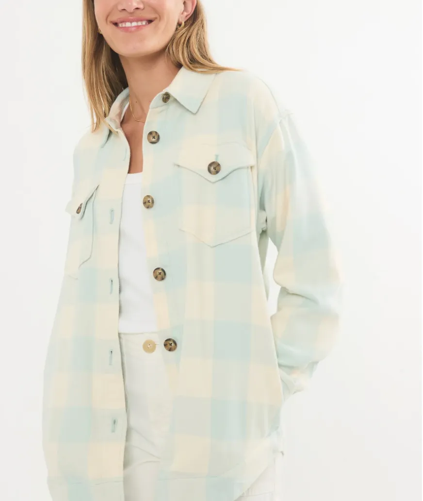 Marine Layer Bailey Flannel Shirt Jacket in Seafoam Plaid