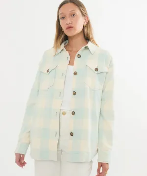 Marine Layer Bailey Flannel Shirt Jacket in Seafoam Plaid