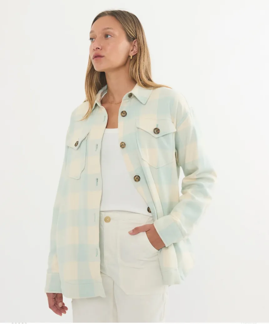 Marine Layer Bailey Flannel Shirt Jacket in Seafoam Plaid