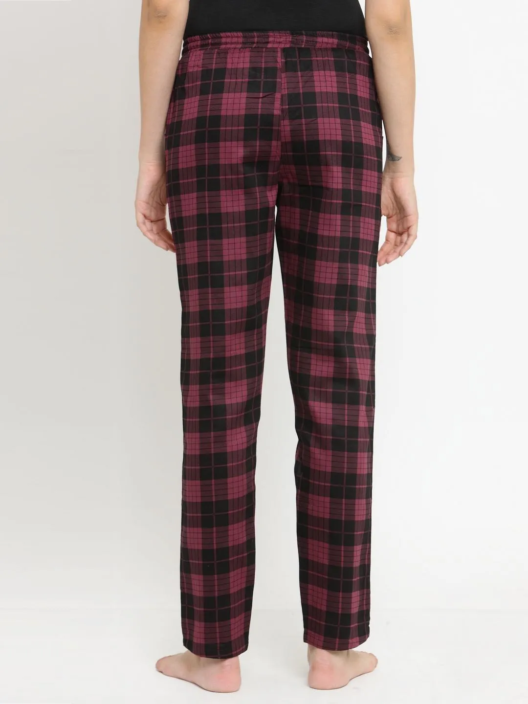 Maroon Abstract Checked Printed Viscose Rayon Pyjamas