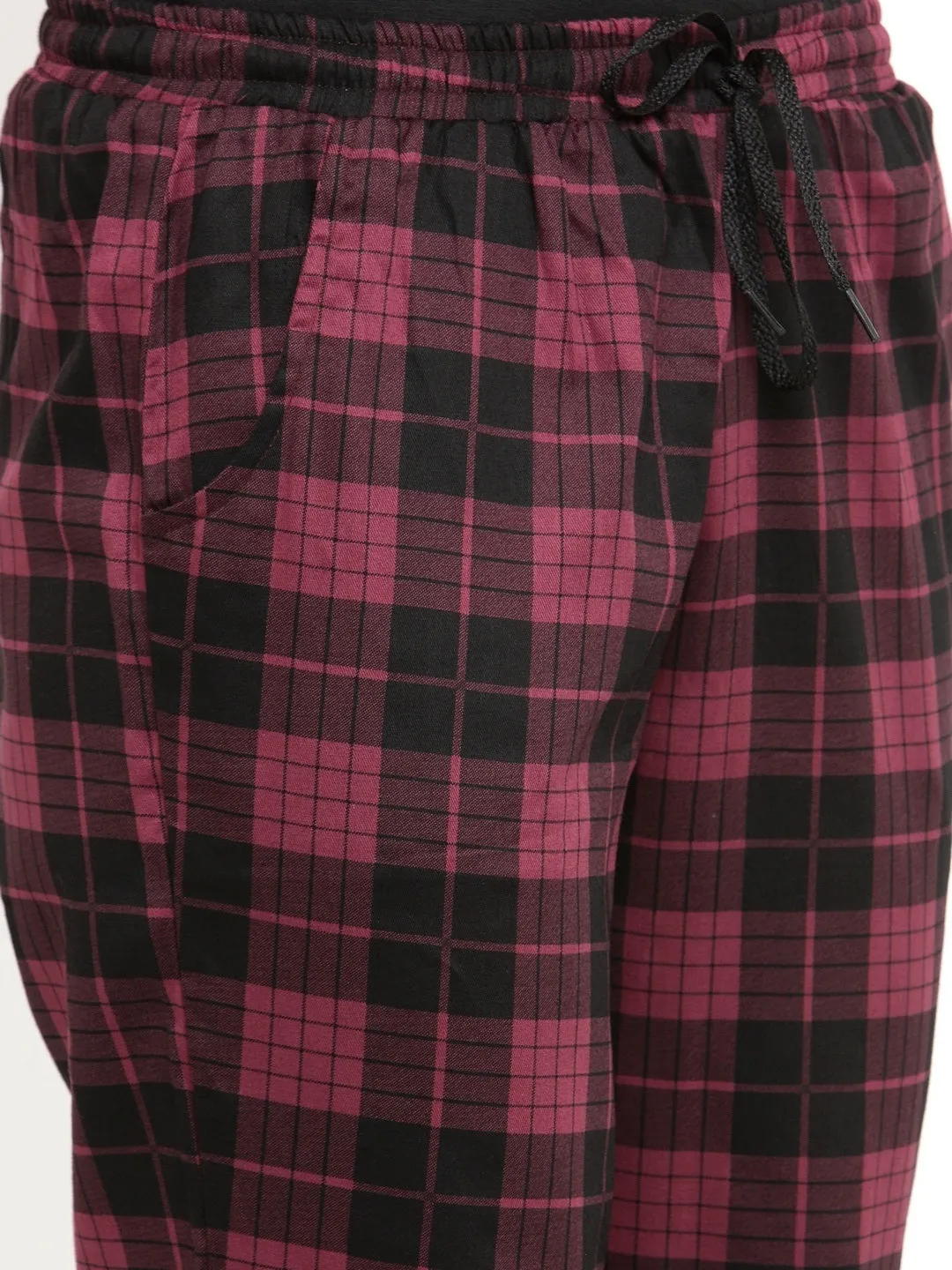 Maroon Abstract Checked Printed Viscose Rayon Pyjamas