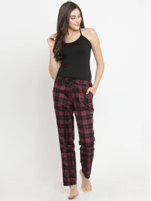 Maroon Abstract Checked Printed Viscose Rayon Pyjamas