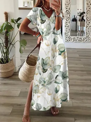 Martzia - Printed Casual Dress with V-Neckline