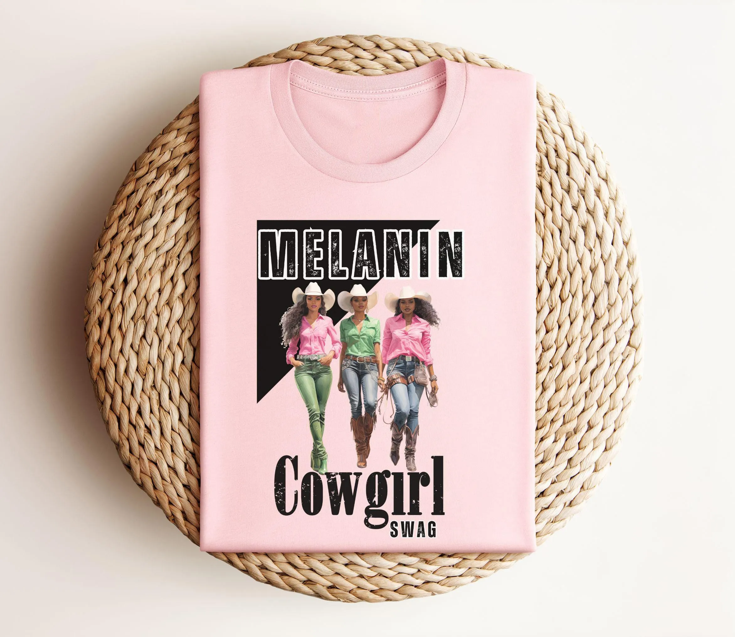 Melanin Cowgirl Swag Crew Neck Short Sleeve Cotton T-shirt