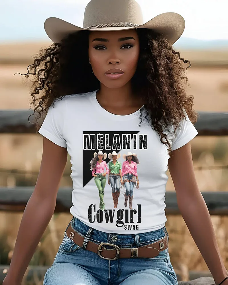 Melanin Cowgirl Swag Crew Neck Short Sleeve Cotton T-shirt