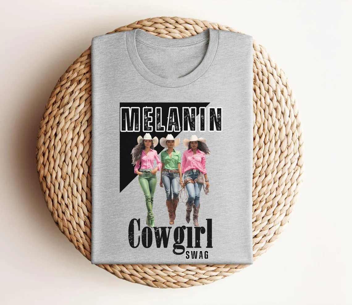 Melanin Cowgirl Swag Crew Neck Short Sleeve Cotton T-shirt