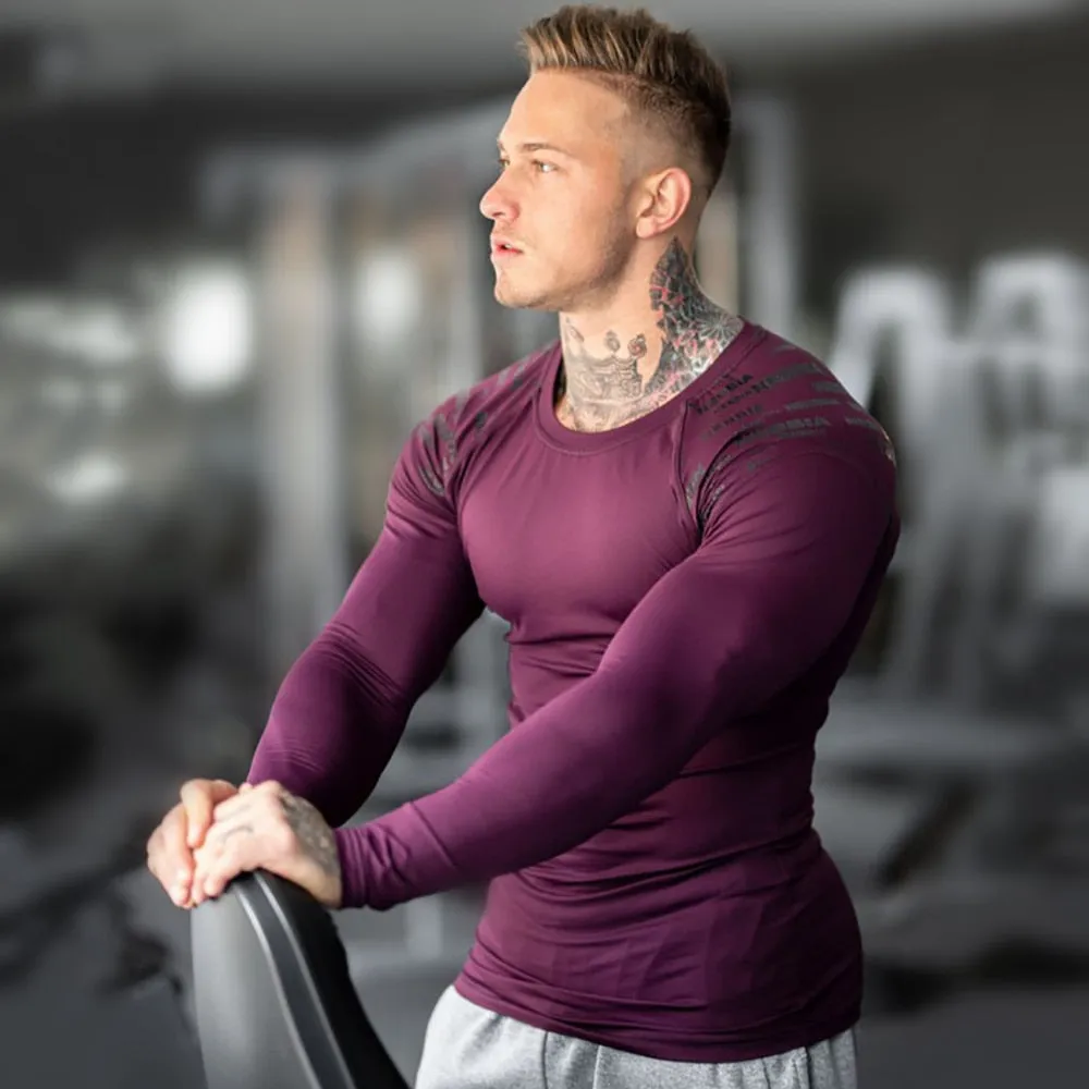 Men Skinny Long Sleeves Fitness Bodybuilding Elasticity Compression Quick dry Tees