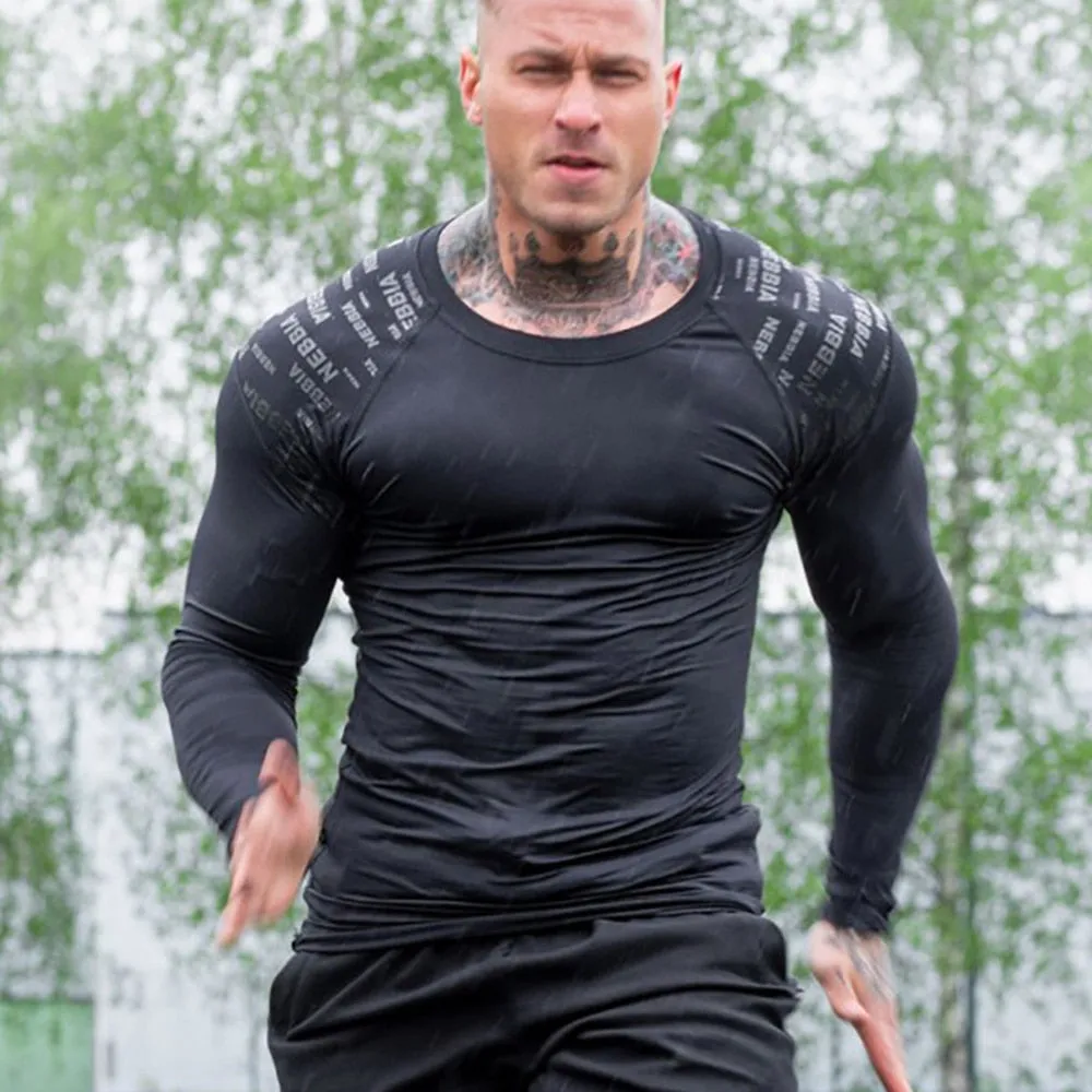 Men Skinny Long Sleeves Fitness Bodybuilding Elasticity Compression Quick dry Tees