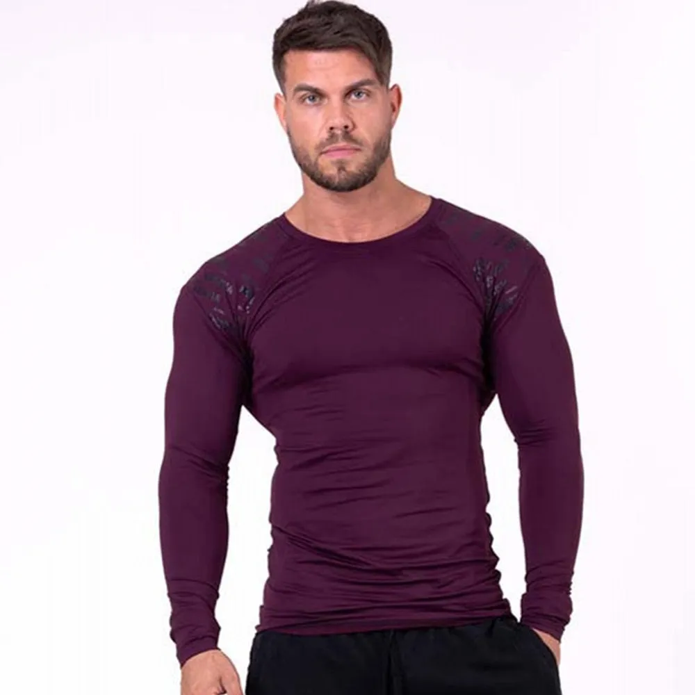 Men Skinny Long Sleeves Fitness Bodybuilding Elasticity Compression Quick dry Tees
