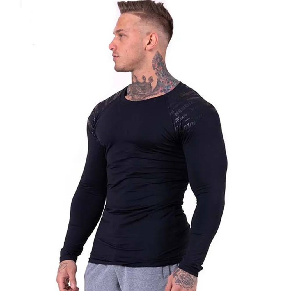 Men Skinny Long Sleeves Fitness Bodybuilding Elasticity Compression Quick dry Tees