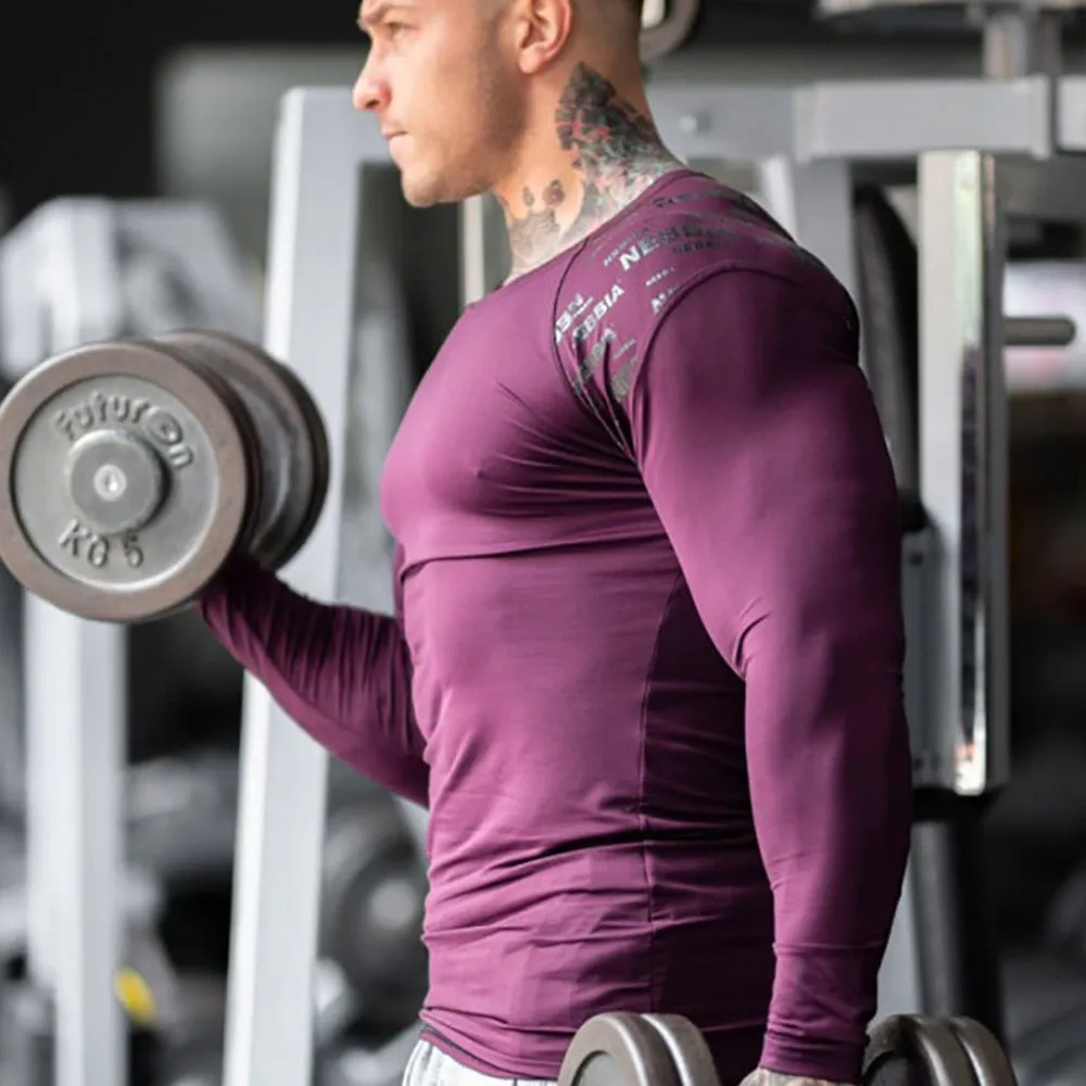 Men Skinny Long Sleeves Fitness Bodybuilding Elasticity Compression Quick dry Tees