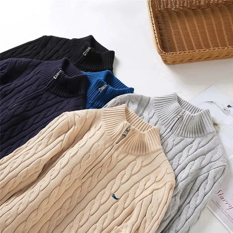 Men's Autumn Winter Brand 100%cotton Pullovers Sweaters Men's Casual Stand-up Collar Half-zip Knitted Coat Fit 8509 230922