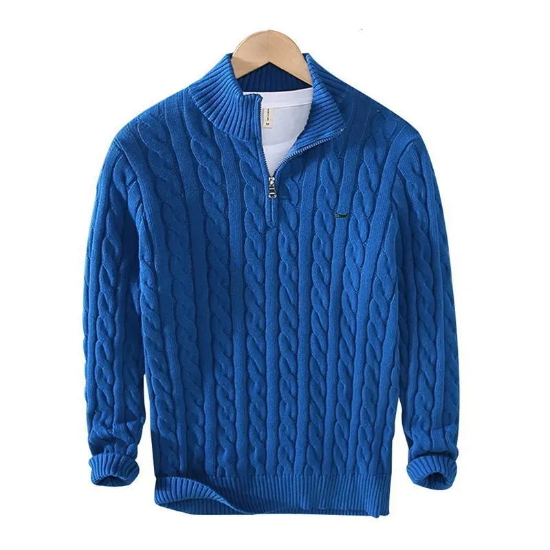Men's Autumn Winter Brand 100%cotton Pullovers Sweaters Men's Casual Stand-up Collar Half-zip Knitted Coat Fit 8509 230922