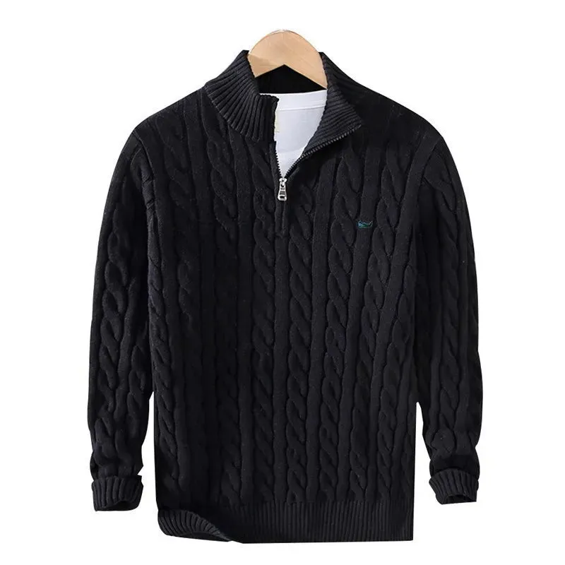 Men's Autumn Winter Brand 100%cotton Pullovers Sweaters Men's Casual Stand-up Collar Half-zip Knitted Coat Fit 8509 230922