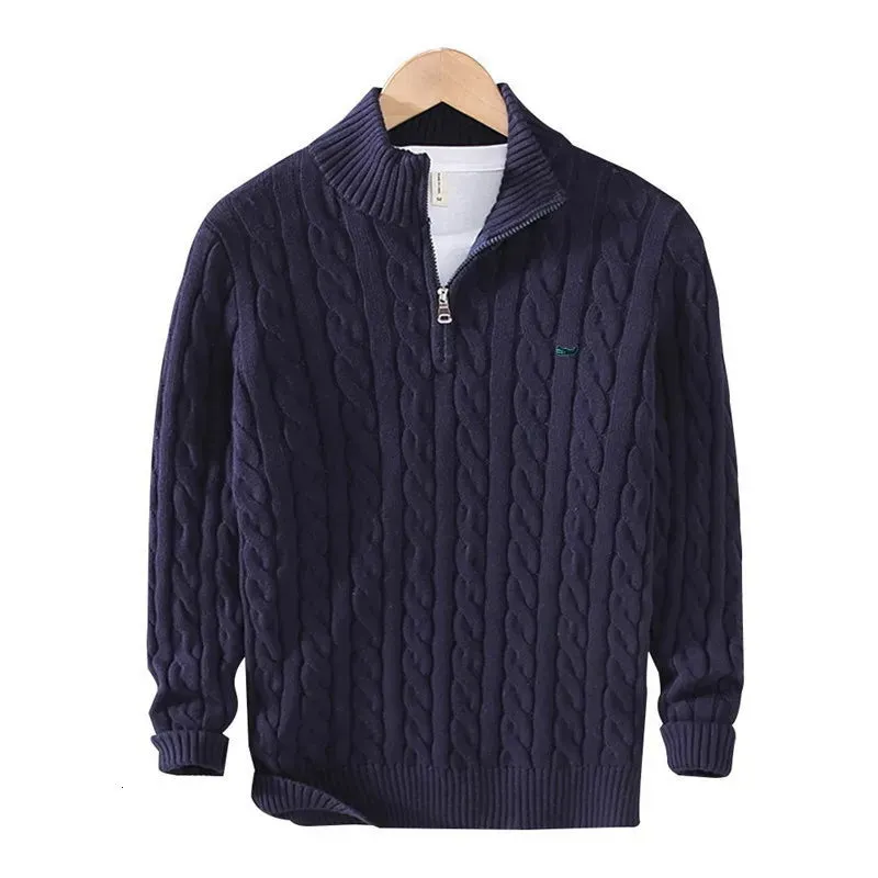 Men's Autumn Winter Brand 100%cotton Pullovers Sweaters Men's Casual Stand-up Collar Half-zip Knitted Coat Fit 8509 230922