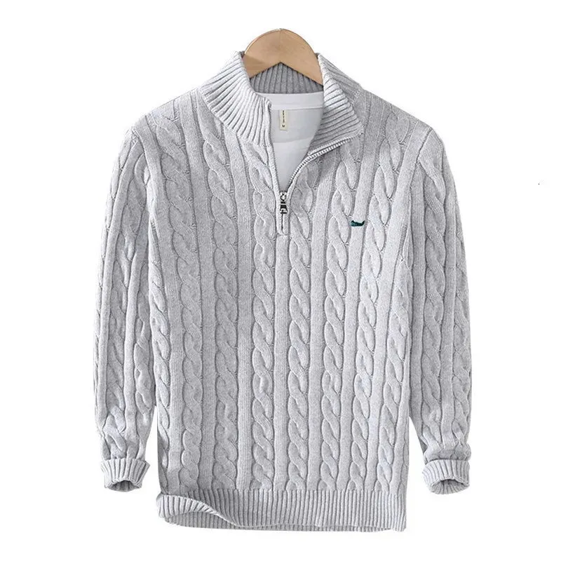 Men's Autumn Winter Brand 100%cotton Pullovers Sweaters Men's Casual Stand-up Collar Half-zip Knitted Coat Fit 8509 230922