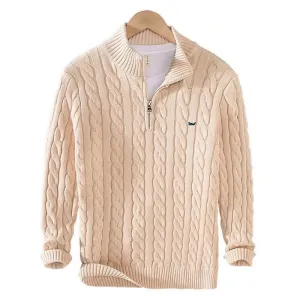 Men's Autumn Winter Brand 100%cotton Pullovers Sweaters Men's Casual Stand-up Collar Half-zip Knitted Coat Fit 8509 230922