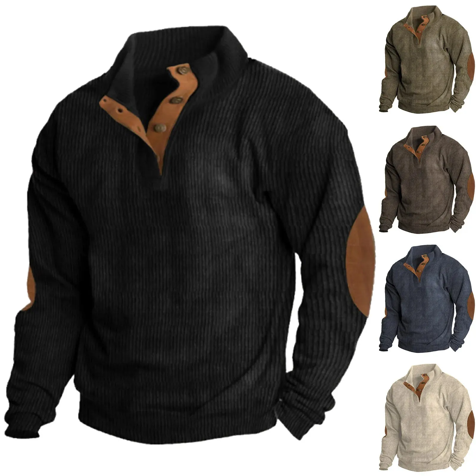 Mens Casual Hoodie Vintage Loose Sweatshirt Comfortable Pullovers Buckle Stand Collar Long Sleeve Hoodies Men'S Sudaderas