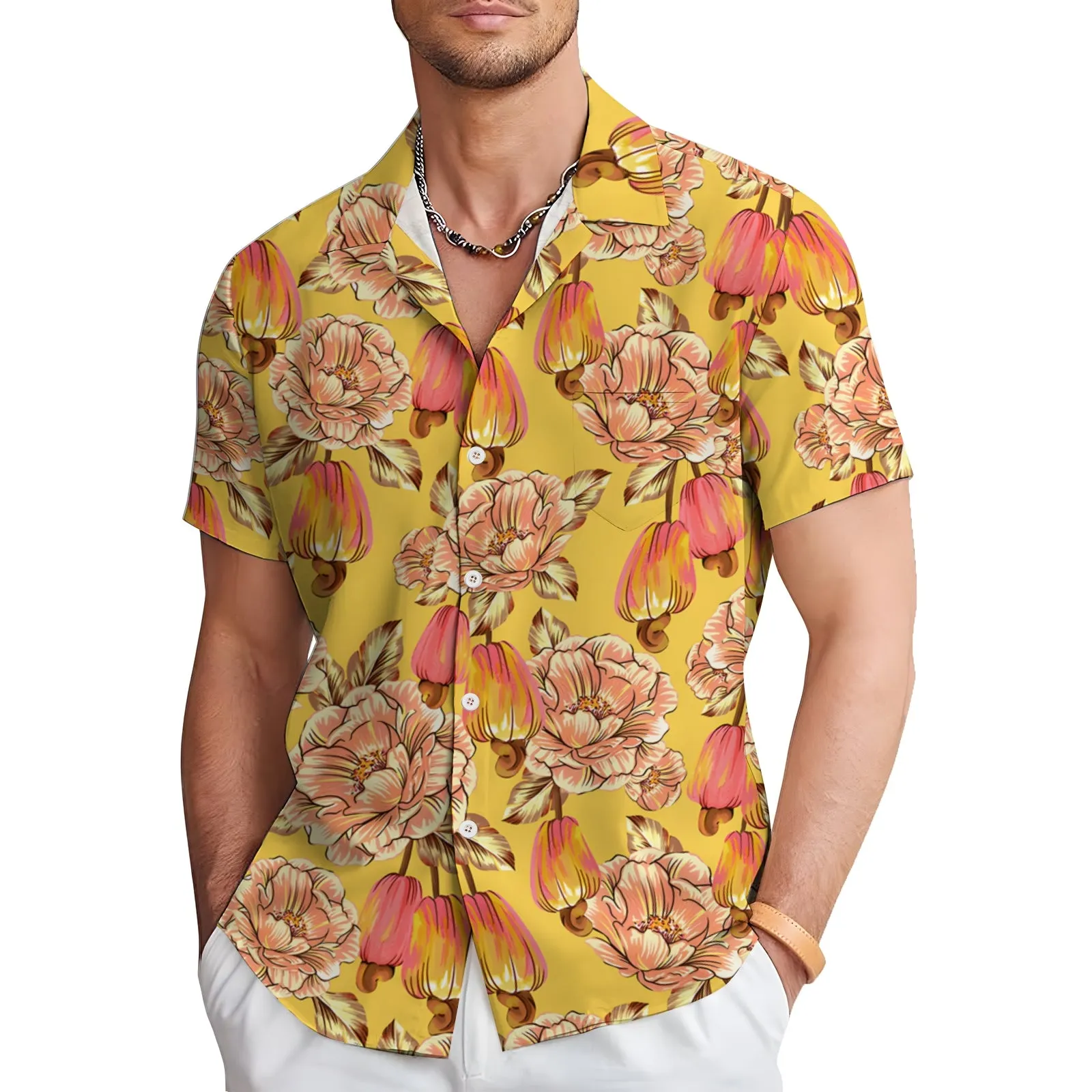 Men's Flower Print Casual Short Sleeve Shirt 2404000059