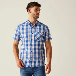 Men's Mindano IX Short Sleeve Shirt | White Olympian Blue Check
