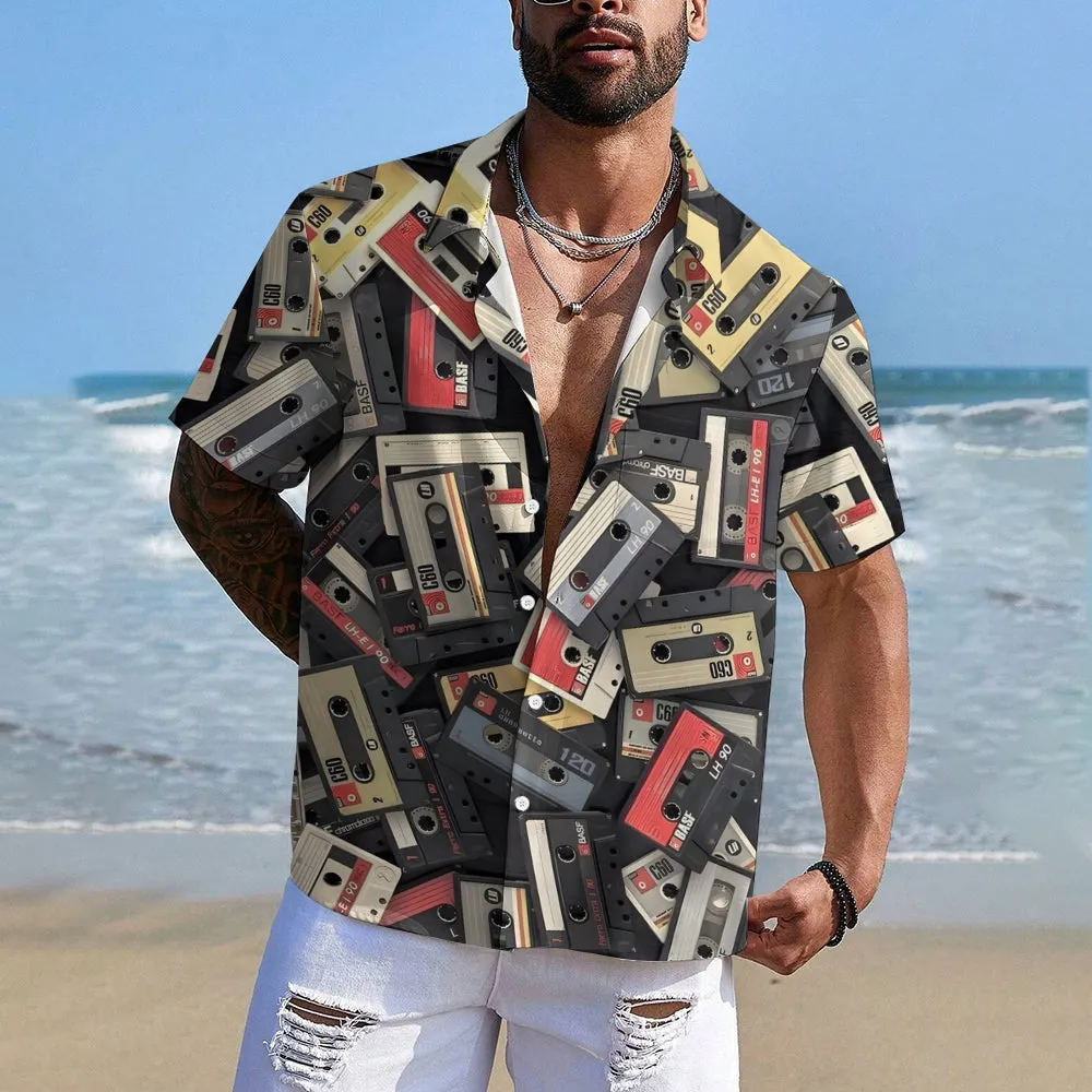 Men's Music Tape Casual Short Sleeve Shirt 2312000320