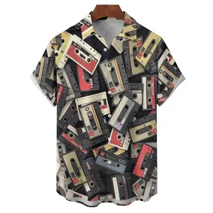 Men's Music Tape Casual Short Sleeve Shirt 2312000320