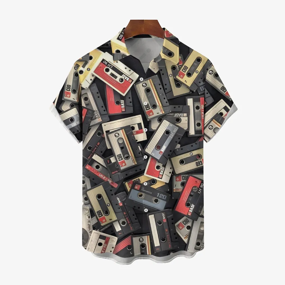 Men's Music Tape Casual Short Sleeve Shirt 2312000320